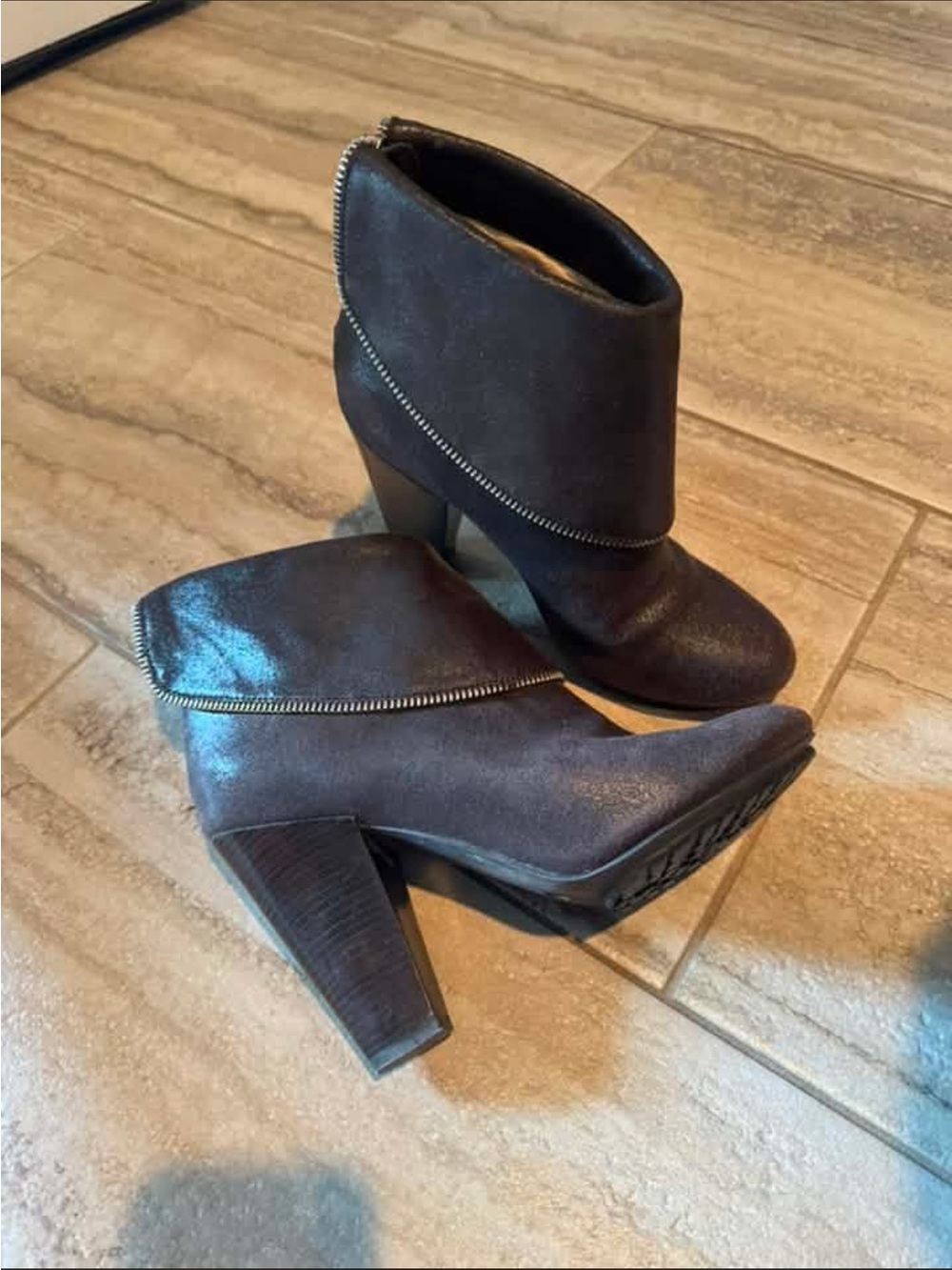 Michael Kors Fold-Over Ankle Booties in Dark Brown with Zipper Trim